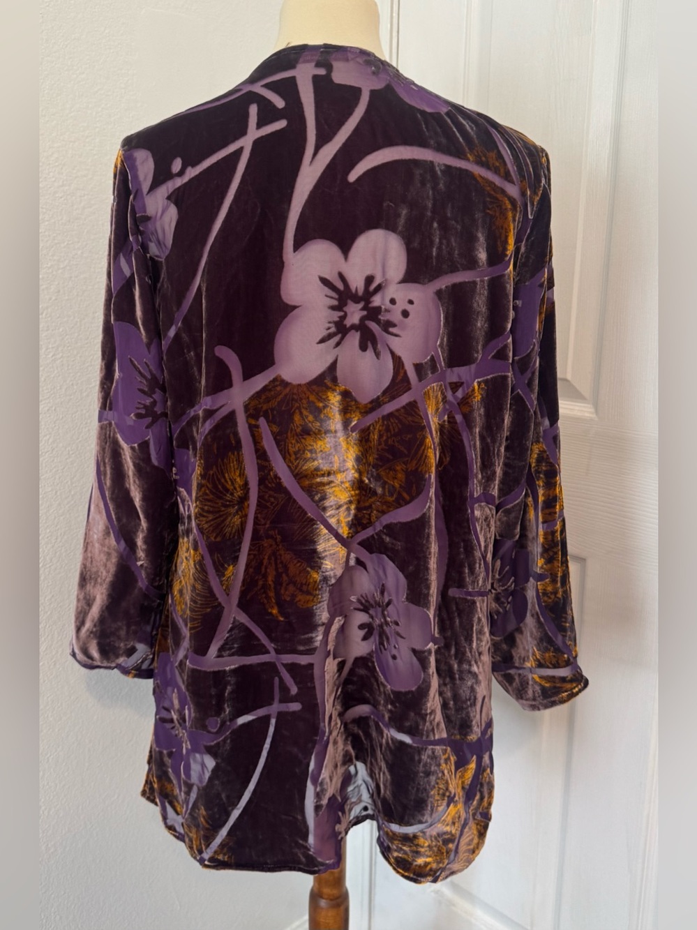 Soft Surroundings Kimono Cardigan Open Front Floral Velvet Burnout Whimsy Lg - Picture 3 of 9